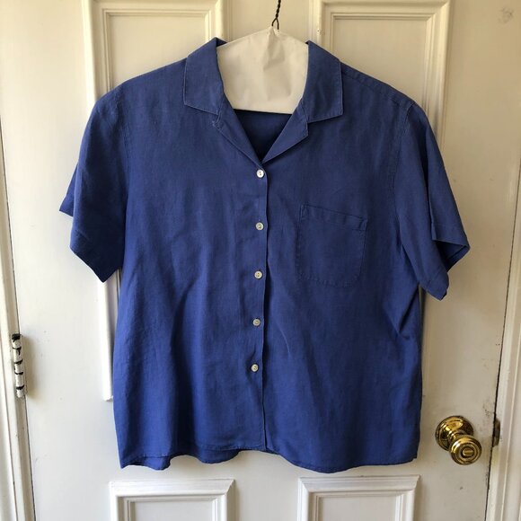 L.L. Bean 100% Linen Button Down Short-Sleeved Blouse - Picture 1 of 3